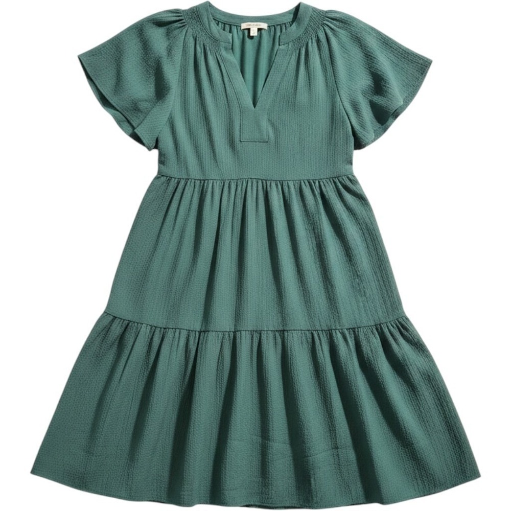Calvin Klein Womens Green Dress V-Neck Short Sleeve Pockets Relaxed Fit Size 16